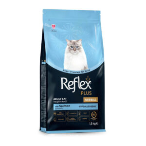 Reflex Plus - Hạt khô vị cá hồi hỗ trợ tiêu búi lông cho mèo trưởng thành 1.5kg